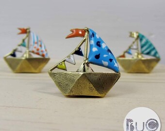 Boat origami pins