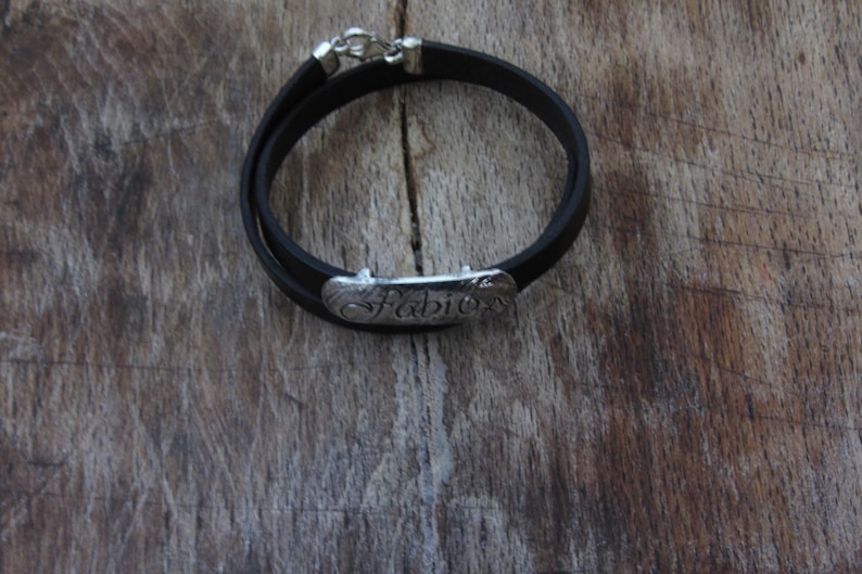 Men/'s leather and silver band custom bracelet by brucojewels