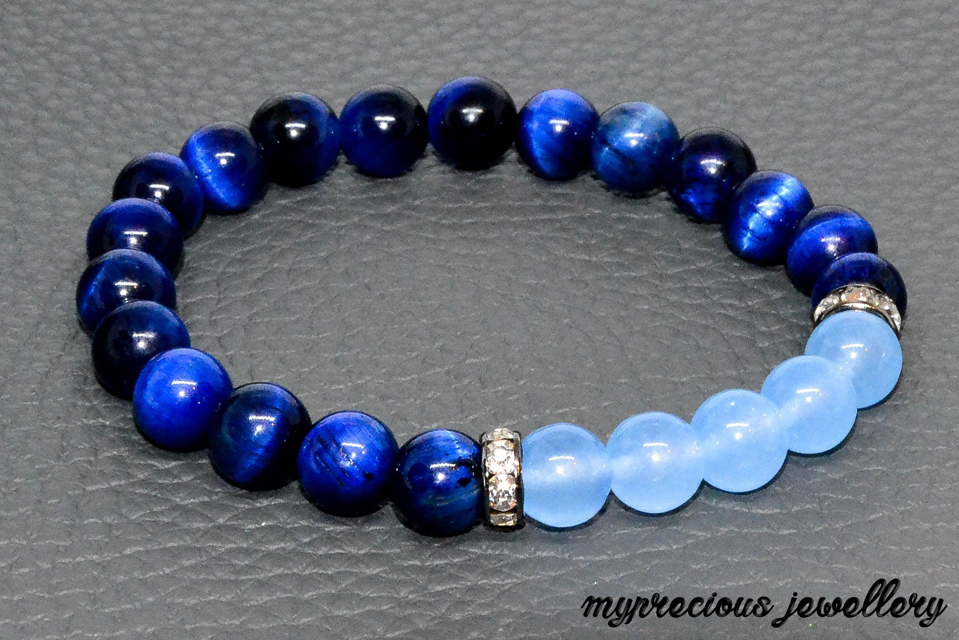 Natural Aquamarine Blue Tiger Eye Gemstone Bracelet Stone UK Etsy UK