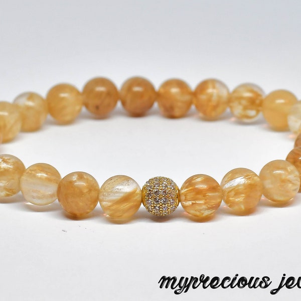 Natural Citrine Gold 8 mm Gemstone Bracelet Elasticated Healing UK Reiki Chakra Healing UK Beaded