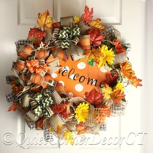 Fall Welcome Wreath, Pumpkin Wreath, Fall Wreath for Front Door, Fall Mesh Wreath, Autumn Door Wreaths, Deco Mesh Pumpkin Wreath
