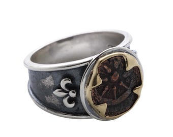 18K Gold/Sterling Silver Ring, Widows Mite Coin, 8135