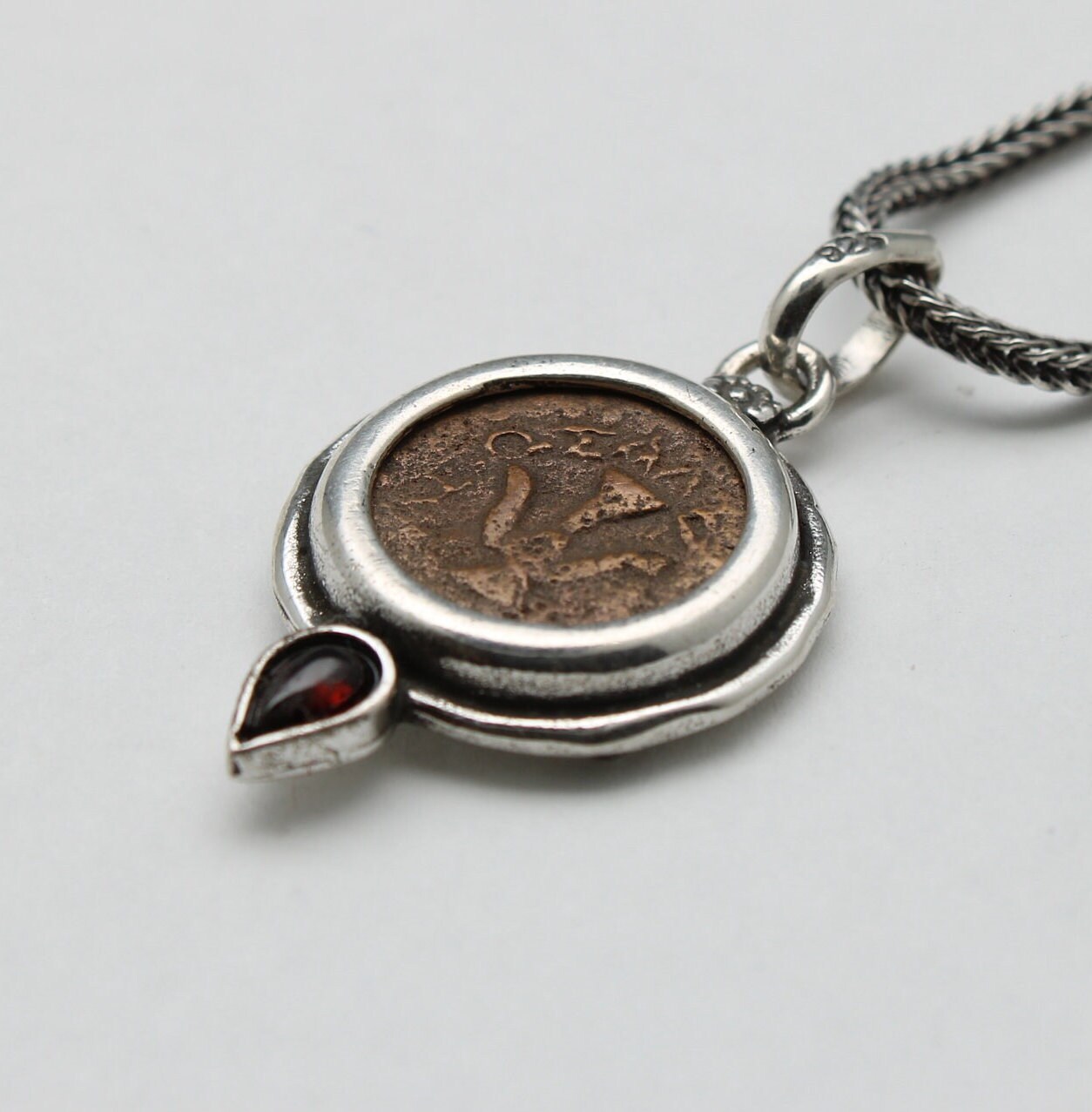 Widows Mite Prutah Coin, Silver Pendant With Garnet, 00211 - Etsy