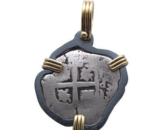 Spanish 1 Real, Felipe V, 18K Gold and Sterling Silver Pendant, ID16017