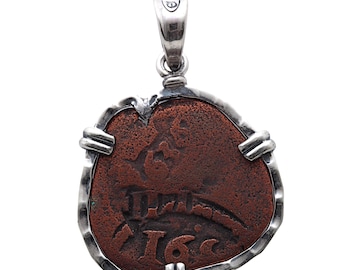 Spanish Bronze Maravedis, Sterling Silver Pendant, 8165