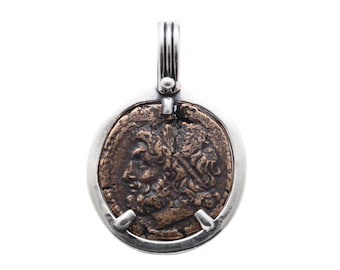 Trident/Poseidon, Silver Pendant, Hieron II Bronze Coin, 8160