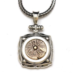 Sterling Silver Square Pendant, Widows Mite Prutah Coin, 7051