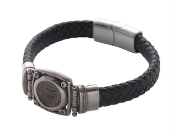 Sterling Silver/Braided Leather Bracelet, Jewish First Revolt Prutah Coin 8173