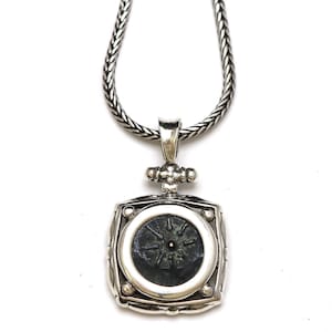 Sterling Silver Square Pendant, Widows Mite Prutah Coin, Original Patina, 7052