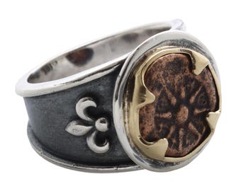 18K Gold/Sterling Silver Ring, Widows Mite Coin, 8134