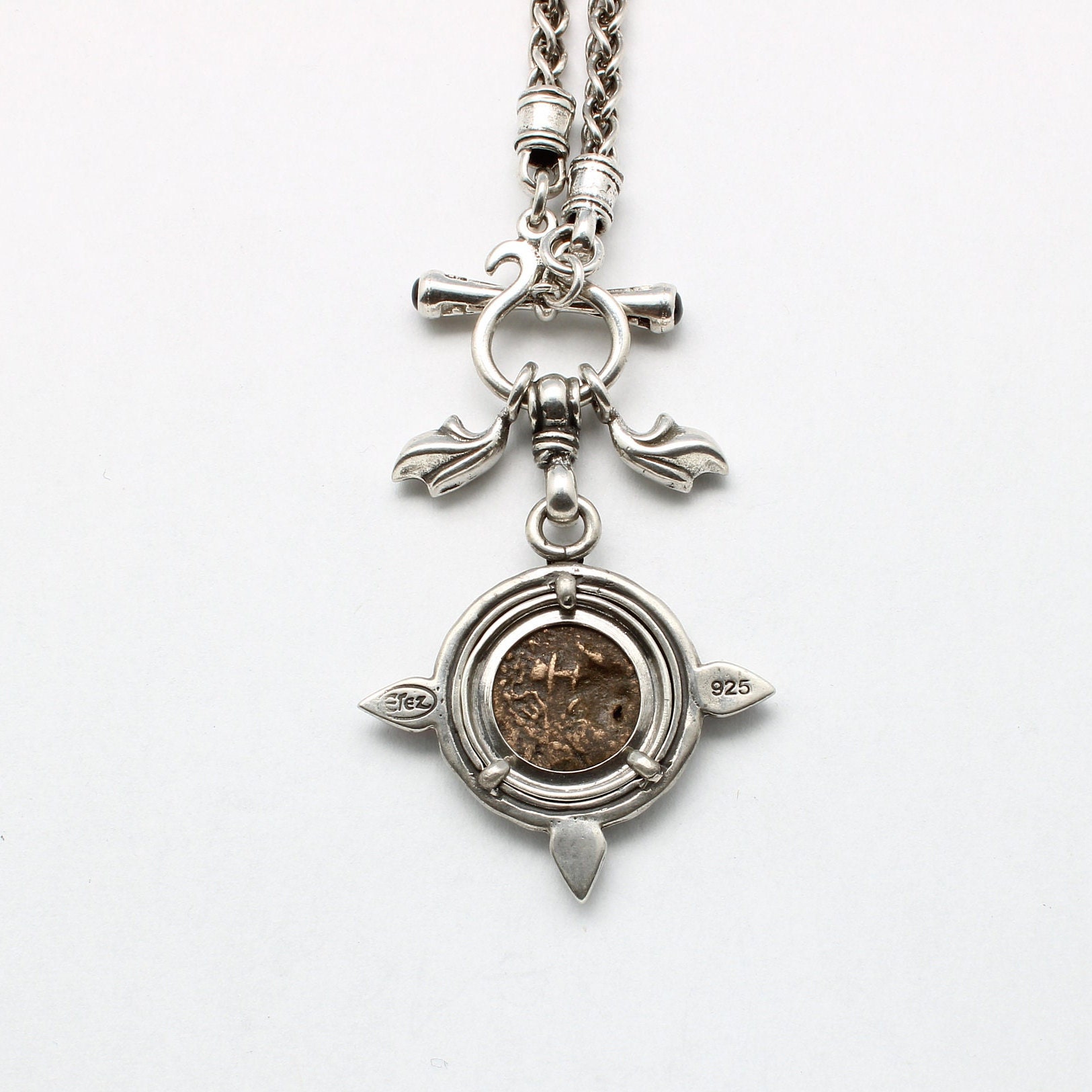 コレクション widow's mite prutah coin silver pendant Widows Mite Prutah Coin, Silver Toggle Necklace With Garnets