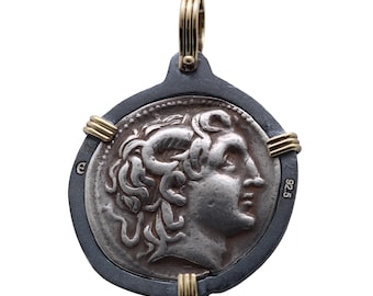 Macedonian. Lysimachos. Alexander the Great. 18K Gold and Sterling Silver Pendant, ID16232