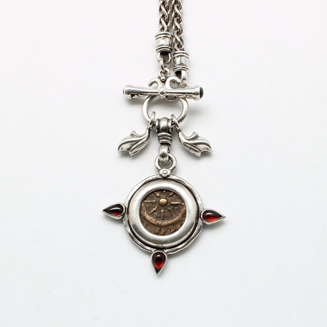 コレクション widow's mite prutah coin silver pendant Widows Mite Prutah Coin, Silver Toggle Necklace With Garnets