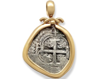 4 Reales Spanish Cob Coin, 18K Gold Pendant, ID15223