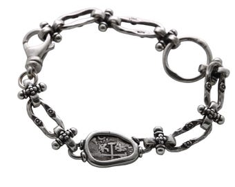 Spanish 1/2 Real, Sterling Silver Link Bracelet, Ancient Coin, 8171