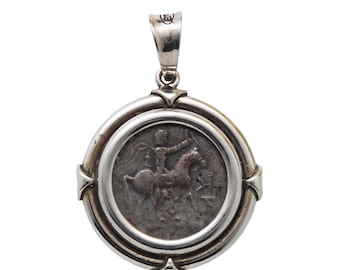 Indo-Scythian Tetradrachm Coin, Sterling Silver Pendant, 8151