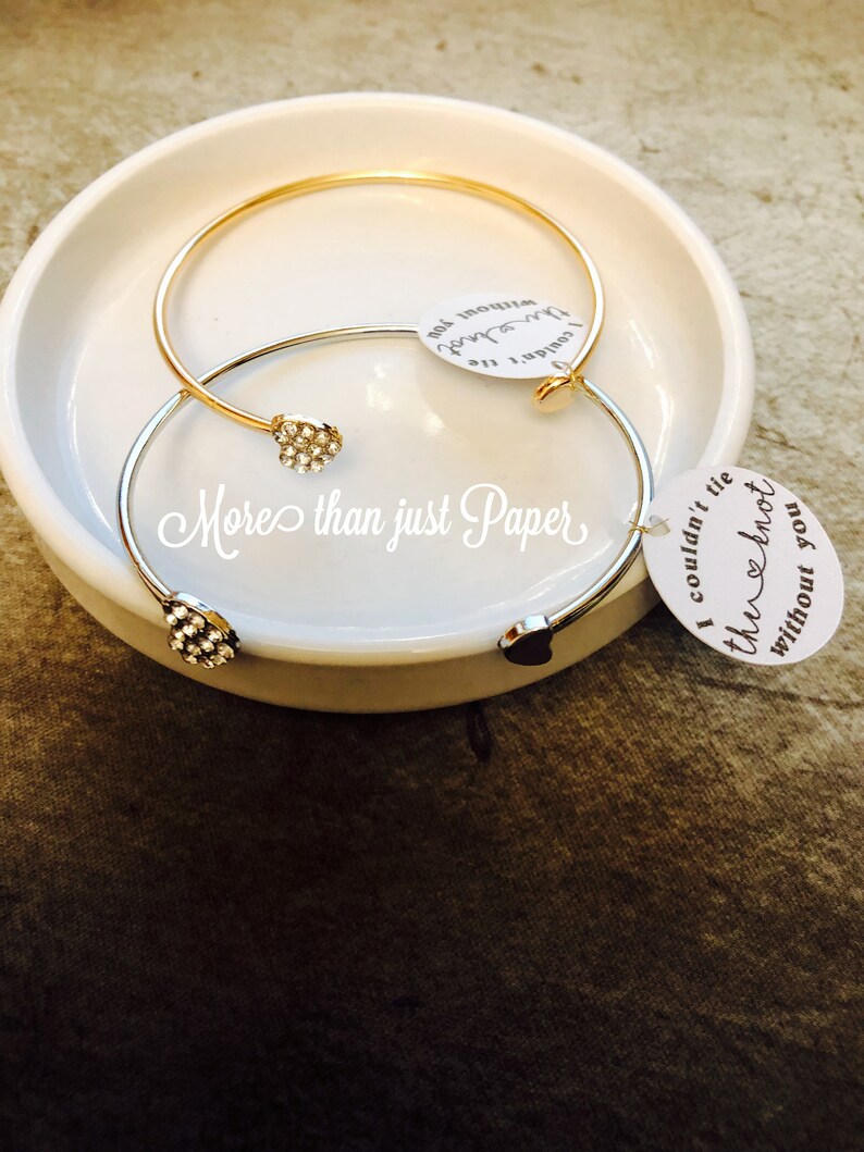 bridesmaid personalized gift Bracelets Customized tag included wedding Unique Heart Bangles gift for her
