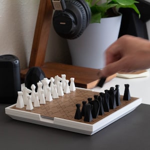 Juego de ajedrez magnético personalizado para viajes, juego de ajedrez moderno, juego de ajedrez minimalista único con tablero, impreso en 3D