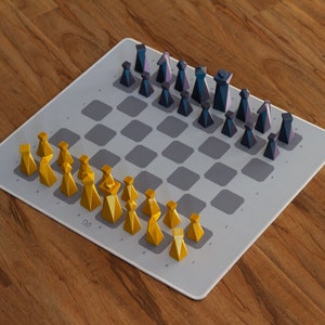 Modern Geometric Chess Set, Personalized Gift, Roll-up Chessboard, 3D Printed Weighted Chess Pieces, Travel Game Set, Minimalist Gray Board