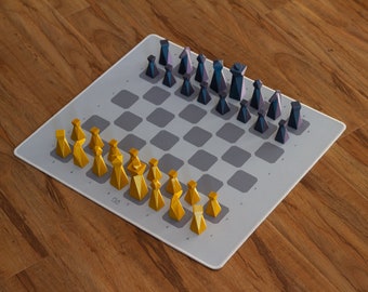 Modern Geometric Chess Set, Personalized Gift, Roll-up Chessboard, 3D Printed Weighted Chess Pieces, Travel Game Set, Minimalist Gray Board