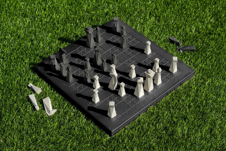 Handmade Modern Concrete Geometric Chess Set with Concrete Chess Pieces Home Decor Luxury Personalized Gift Matte Black image 5