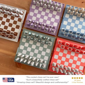 Juego de ajedrez de viaje con impresión 3D geométrica moderna: regalo de juego de mesa minimalista, portátil y único (colección impresa en 3D discreta)