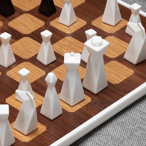 Modern Chess Set, Resin Chess Pieces, Handmade Unique Chess Set with Board, Luxury Personalized Gift, Home Decor, Walnut (White Oak Inlay)
