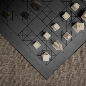 Handmade Modern Concrete Geometric Chess Set with Concrete Chess Pieces | Home Decor | Luxury Personalized Gift | Matte Black