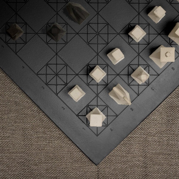 Handmade Modern Concrete Geometric Chess Set with Concrete Chess Pieces | Home Decor | Luxury Personalized Gift | Matte Black