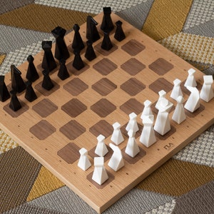 Modern Chess Set, Handmade Unique Chess Board, Checkers Chess, Luxury Personalized Gift, Custom Chess Board, Home Decor (No Chess Pieces)