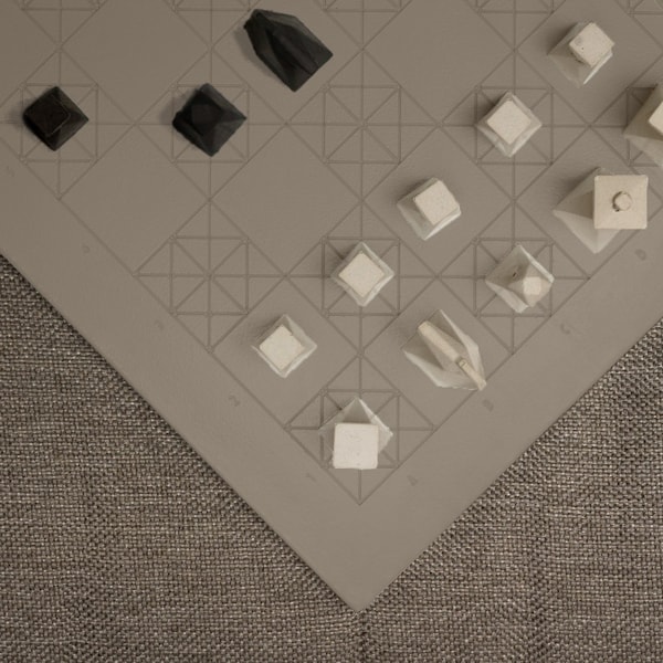 Handmade Modern Concrete Geometric Chess Set with Concrete Chess Pieces | Home Decor | Luxury Personalized Gift | Matte Beige