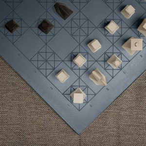 Handmade Modern Concrete Geometric Chess Set with Concrete Chess Pieces | Home Decor | Luxury Personalized Gift | Matte Midnight Blue