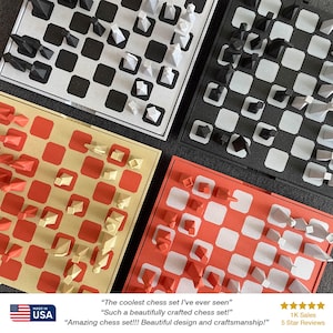 Modern Geometric 3D Printed Travel Chess Set - Minimalist, Portable & Unique Board Game Gift (Marble 3D Printed Collection)