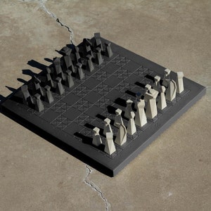 Handmade Modern Concrete Geometric Chess Set with Concrete Chess Pieces Home Decor Luxury Personalized Gift Matte Black image 6