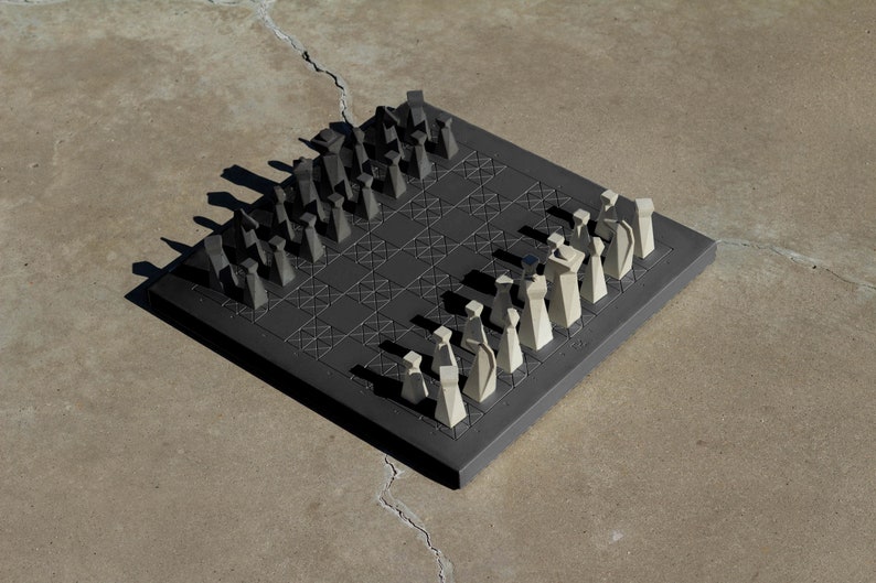 Handmade Modern Concrete Geometric Chess Set with Concrete Chess Pieces Home Decor Luxury Personalized Gift Matte Black image 6