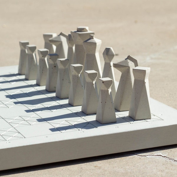 Concrete Handmade Modern Geometric Chess Pieces (No Chessboard) | Home Decor | Luxury Personalized Gift