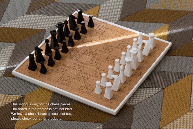 Modern geometric handmade resin chess pieces, elegantly weighted for balance and style. Unique designs perfect for board games, home decor, or a luxury personalized gift. Chessboard not included. Sleek, minimalist aesthetic ideal for any interior.
