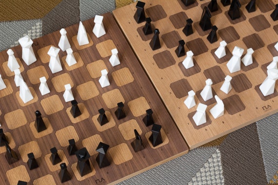 Custom Chess Set - Wooden Chess Board - Modern Resin Chess Pieces