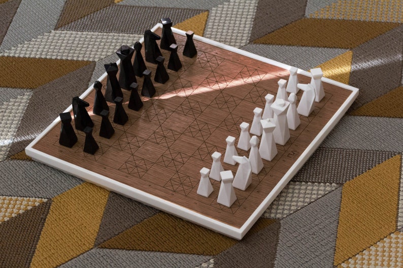 Modern geometric handmade resin chess pieces, elegantly weighted for balance and style. Unique designs perfect for board games, home decor, or a luxury personalized gift. Chessboard not included. Sleek, minimalist aesthetic ideal for any interior.