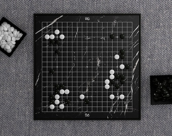 Modern Go Set, Marble Go Board Game, Handmade Unique Go Set with Board, Luxury Personalized Gift, Go Pieces, 19x19, Black Marble Go Board