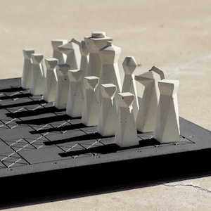 Handmade Modern Concrete Geometric Chess Set with Concrete Chess Pieces Home Decor Luxury Personalized Gift Matte Black image 3