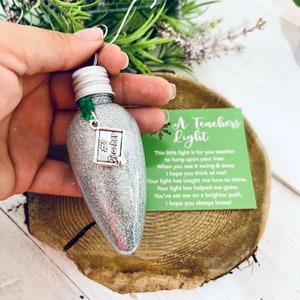 A Teacher's Light | Personalized Glitter Christmas Ornament with Poem
