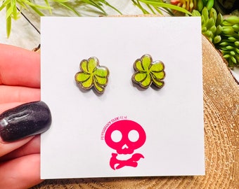 Shamrock Hand Painted Wood Earrings