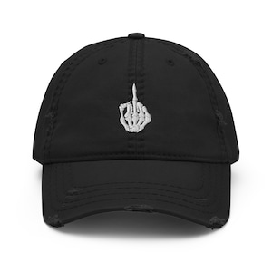 Skeleton Middle Finger Distressed Dad Hat