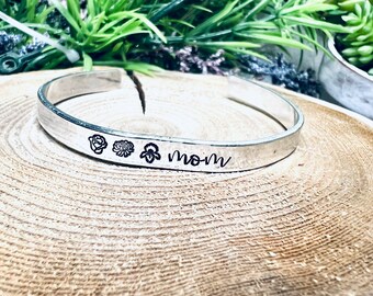 Small Birth Month Flower Cuff Bracelet