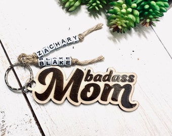 Badass Mom Custom Wooden Keychain