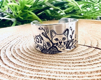 Cat In Flowers Adjustable Ring