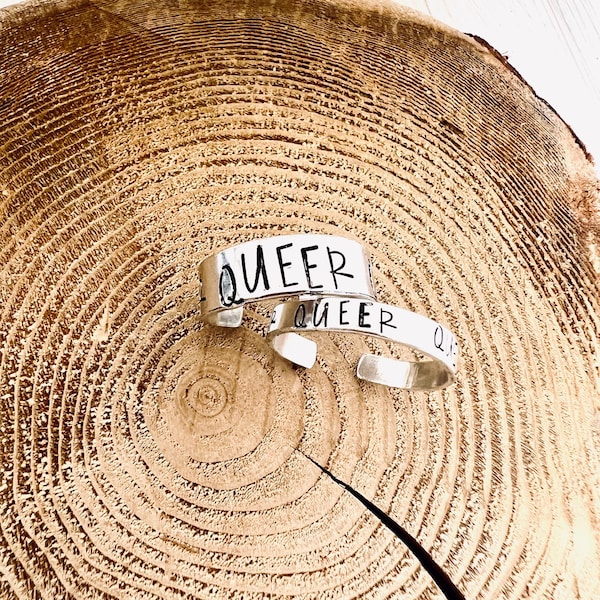 Queer Aluminum Ring, Handcrafted LGBTQ Pride Jewelry, Adjustable Band