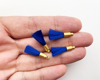 2pc blue tassel with gold cap, gold cap tassel, mini green tassel, jewelry tassel, tassel pendant, necklace tassel, mala tassel