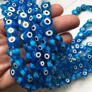 Strang von 40 blaue runde Glasperlen, runde Perlen, böses Auge Perlen, Glasperlen, runde blaue Glasperlen des bösen Auges